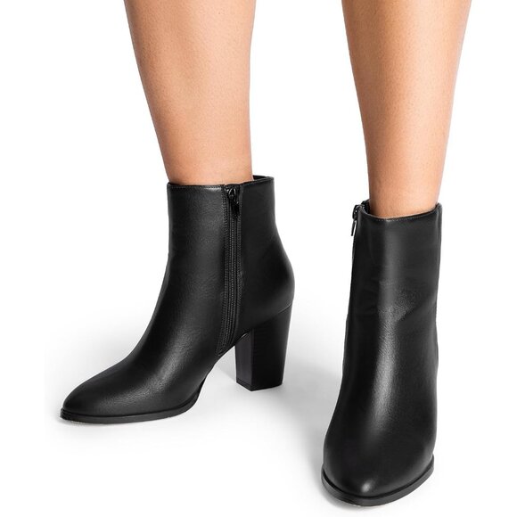 Women's Black/Pu Faux Leather Ankle Boots Chunky Block Heel Booties - Picture 8 of 9